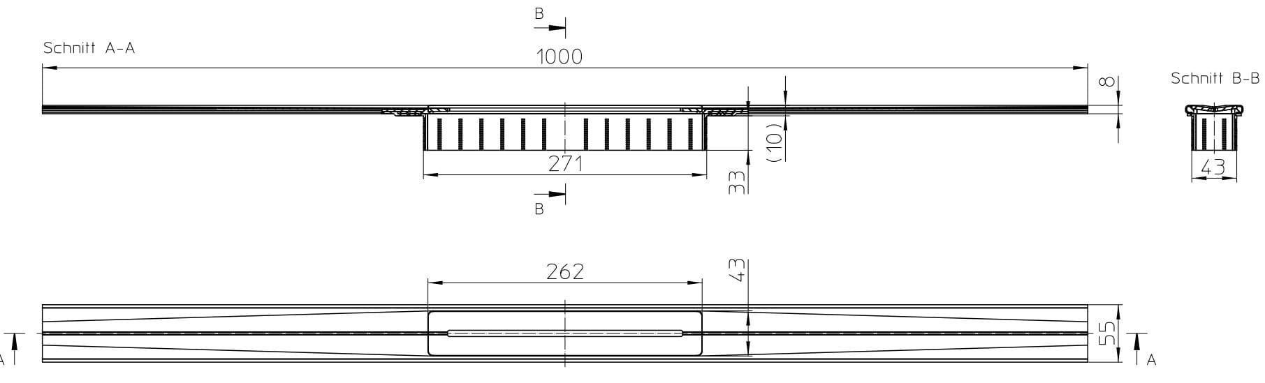HL053S/100 Listwa odpływu Infloor Standard, 1000 mm